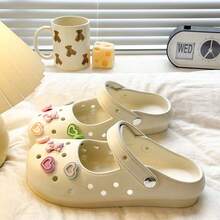 Women's New Mary Jane EVA Clogs, Popular Korean Ins Hollow Design, Lightweight Comfortable Slip-On Sandals, Beach/Garden Shoes - White - View 3