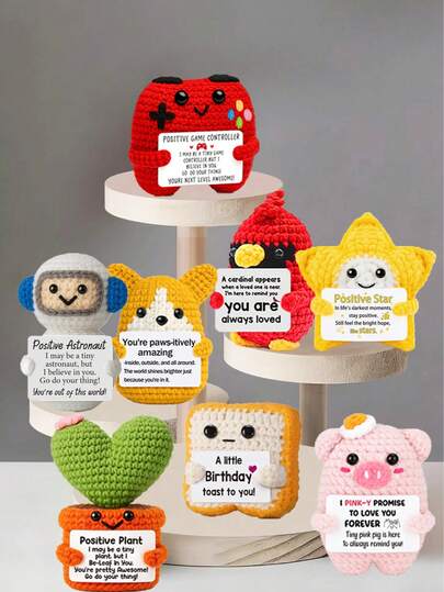 1pc Handmade Crochet Desktop Decor, Whimsical Sci-Fi Animal & Plant Plush Doll, Cute Design Gift For Best Friend, Birthday, Girlfriend, Mom, Grandma, Coworker, Family, Positive Vibes, Party, Mother's Day, Father's Day, Thanksgiving, Room Decor, Small Souvenir