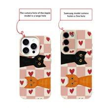 1 pieza Funda de teléfono de material TPU con diseño lindo de gato rosa a cuadros y corazones, adecuada para Apple 17 Pro Max/17/16 Pro Max/15/13/12/11, S20 FE/A15/S24/A55, Note 11/Note 12/Note 13 Pro, con cobertura completa y protección suave anti-caídas - Blanco - Ver 7