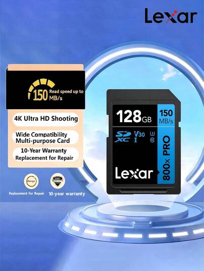 Lexar SD Memory Card, High-Speed 4K Suitable For Mirrorless/DSLR Digital Cameras - Entry-Level Photography | V30 800x PRO, Read Speed 150MB/S, 128GB [Supports 4K Video Recording Up To 260 Minutes], High-Performance For Smooth Shooting