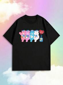 SHEIN | Care Bears Áo thun nữ tay ngắn mùa hè in hình hoạt hình bốn chú gấu ngộ nghĩnh, kết hợp giữa phong cách ngọt ngào nữ tính và thẩm mỹ retro Mỹ, rất tiện dụng cho việc đi lại hàng ngày, phù hợp cho các buổi đi chơi của các cô gái, những chuyến đi chơi mùa hè, cuộc sống sinh viên, check-in mua sắm, chợ theo chủ đề, kỳ nghỉ ngắn ngày, thời gian rảnh rỗi trong kỳ nghỉ và hơn thế nữa. Một chiếc áo tay ngắn giúp tạo nên những bộ trang phục giúp bạn trẻ trung hơn. - màu đen - Xem 1