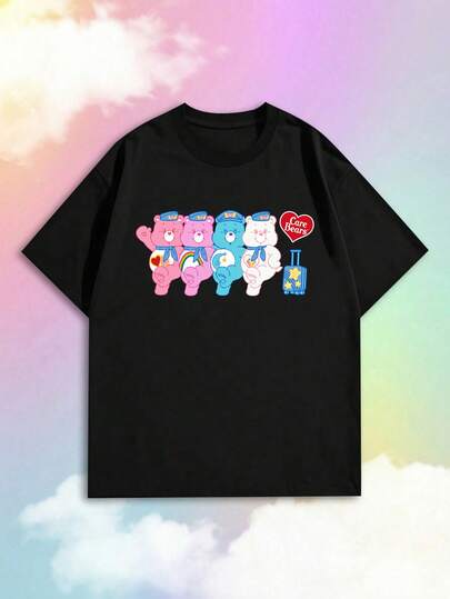 SHEIN | Care Bears Áo thun nữ tay ngắn mùa hè in hình hoạt hình bốn chú gấu ngộ nghĩnh, kết hợp giữa phong cách ngọt ngào nữ tính và thẩm mỹ retro Mỹ, rất tiện dụng cho việc đi lại hàng ngày, phù hợp cho các buổi đi chơi của các cô gái, những chuyến đi chơi mùa hè, cuộc sống sinh viên, check-in mua sắm, chợ theo chủ đề, kỳ nghỉ ngắn ngày, thời gian rảnh rỗi trong kỳ nghỉ và hơn thế nữa. Một chiếc áo tay ngắn giúp tạo nên những bộ trang phục giúp bạn trẻ trung hơn.