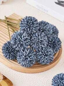 8/16pcs Artificial Chrysanthemum Ball Flowers Dandelion Hydrangea Arrangement Bouquet Present Friends Bridal Wedding Bouquet Decor Home Office Coffee House Party Wedding Decoration - 霧霾藍 - 查看 13