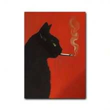 1幅复古黑猫吸烟墙画，异想天开的复古海报印刷品，趣味动物海报，酒吧和厨房的个性装饰，客厅家居装饰，墙面装饰，客厅装饰画，客厅装饰海报，家居装饰墙画，无框 - A - 查看 7