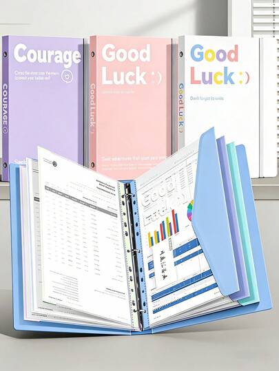 5pcs A4 Size High Capacity Binder Folders, With 11-Hole Loose Leaf Rings, Made Of Modern PP Material, Expandable Button And Label Pockets, Suitable For School, Home, Office, Attendance, Travel - Portable Design, Back To School, Learning Supplies