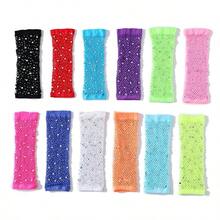 2 chiếc găng tay dài không ngón lưới đính đá neon phong cách đường phố thập niên 1980, tay áo lưới gợi cảm cho nữ, thích hợp cho các bữa tiệc, trang phục punk gothic và khiêu vũ. - Nhiều màu - Xem 5