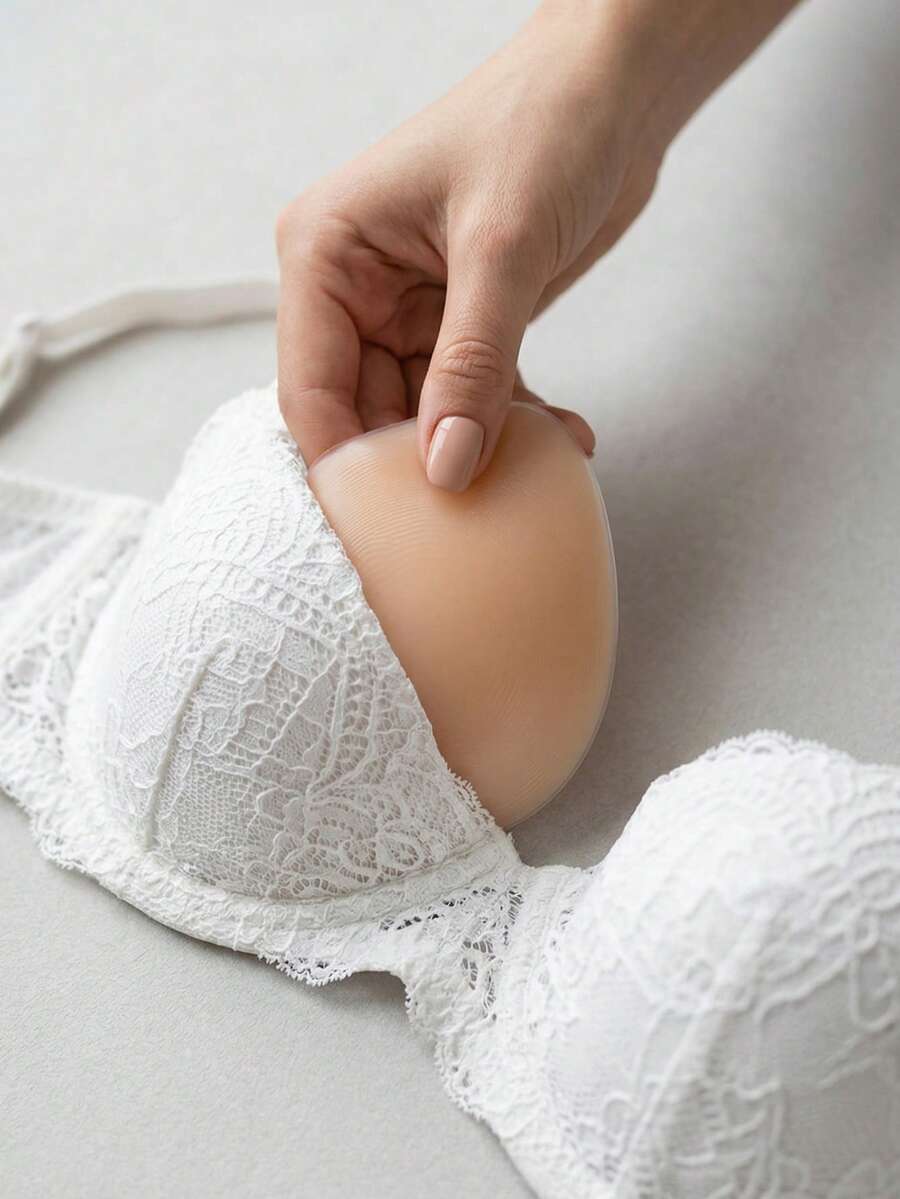 A Pair Silicone Bra Pads Non-Adhesive Reusable Push Up Breast Enhancer Unilateral Pad For Bra Cup Insert Backless Dress Wedding - Light Beige - View 1