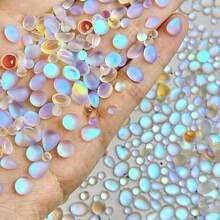 30Pcs/Bag Random Mixed Blue Tears Matte Frosted Nail  Art Decorations,Cat Eye Teardrop Oval Asymmetrical Shape Flat Bottom Rhinestones ,Nail Art Decorations Nail Supplies Nails Nail Charms Nail Gems - 藍色 - 查看 4