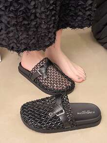 Dép xăng đan nữ bằng nhựa đính đá lấp lánh, kiểu dáng slip-on, thích hợp cho kỳ nghỉ hè. - màu đen - Xem 4
