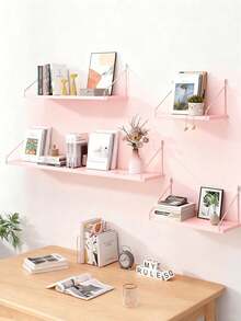 1 pieza Estantería de pared con gancho, estantería para sala de estar, estudio, sin necesidad de perforar - Rosa - Ver 7