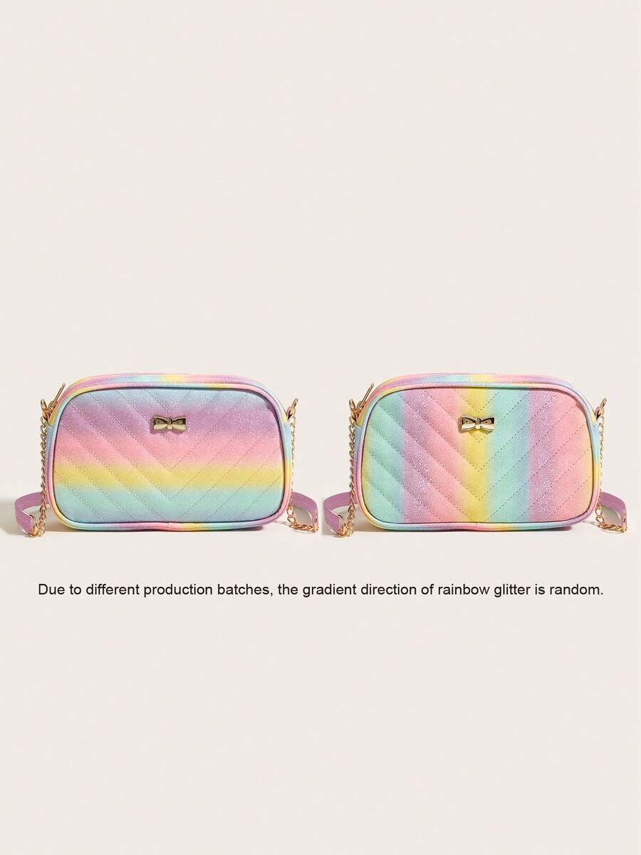 1入女孩全息閃粉斜挎包，帶鏈背帶，適用於日常使用 - 彩色 - 查看 1
