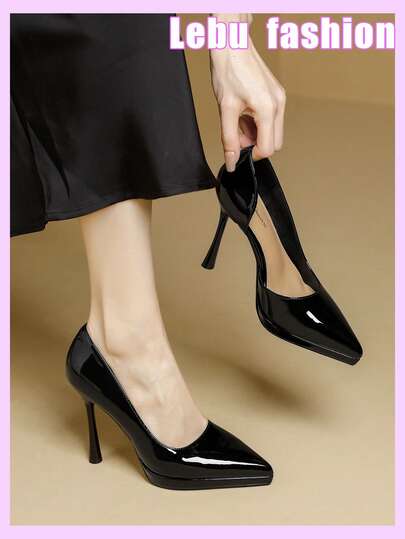 Qiluyuan Tacones de mujer, plataforma con diseño calado de unicolor estacional, tacones de aguja puntiagudos y sexy, zapatos de vestir con suela deslizante adecuados para oficina, trabajo, casual, citas, fiesta