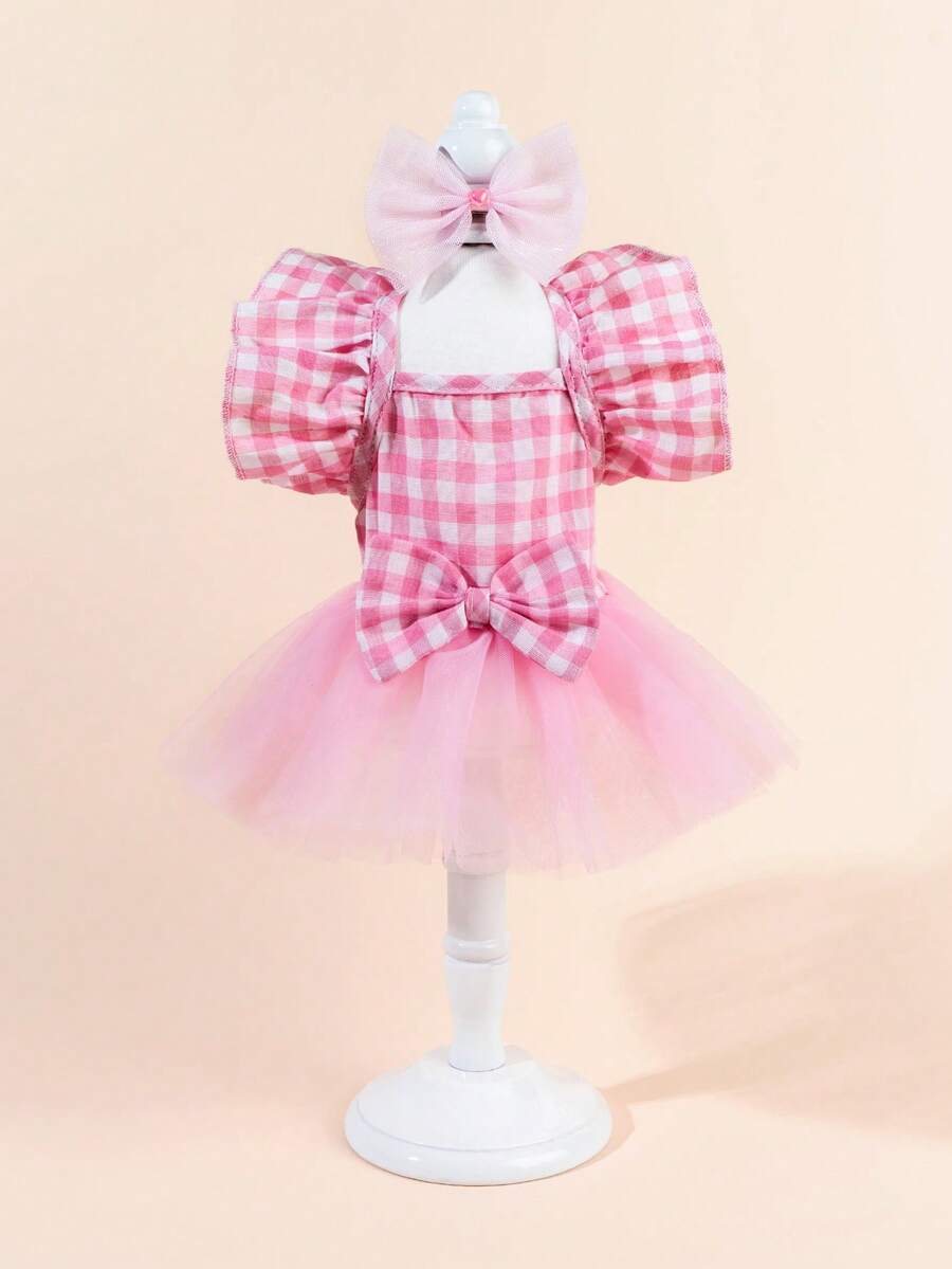 一套宠物薄纱礼服，带蝴蝶结，可爱印花宠物婚纱，弹力网纱公主裙，适合猫狗 - 彩色 - 查看 1