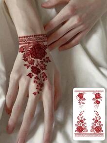 1pc Temporary Tattoo Sticker 7-14 Days Herbal Long-Lasting Tattoo Sticker, Minimalist Style Hand Abstract Mysterious Pattern Wrist Red Rose Tattoo Sticker, Personalized Cool Herbal Tattoo Sticker, Washable Temporary Tattoo Sticker PVC Personalized Fashion Tattoo Sticker Suitable For People - Red - View 1