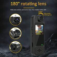 1pc 1080p Mini Body Camera 1.3inch Screen 180° Rotatable Lens Body Mounted Camera Small Portable IR Night Vision Body Camera Camera Bike - Black - View 4