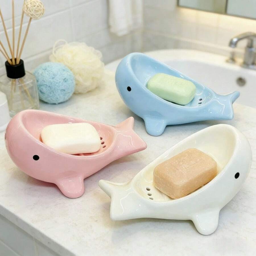Bộ 3 khay đựng xà phòng hình cá voi sáng tạo, khay đựng xà phòng bằng gốm sứ cho phòng tắm, khay đựng xà phòng treo tường. - Nhiều màu - Xem 1