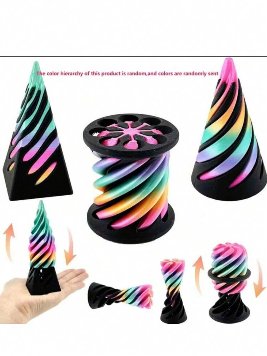3pcs Asymmetrical Spiral Cone Fidget Toys, 3D Printed Swirl Cone Anxiety Relief Desk Decor, Mini Vortex Line For Stress Relief, Suitable For Car, Living Room, Bedroom Decoration