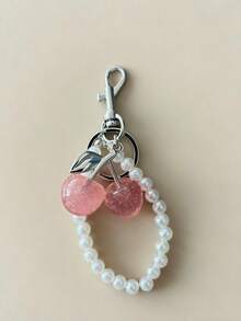 1个樱桃珍珠钥匙扣吊坠，闪亮樱桃包包挂饰，闪亮树脂和金属配件，男女通用钥匙扣，钱包和包包装饰。适用于女士钱包和手提包，情人节礼物和纪念品，汽车配件，包包挂饰，背包吊坠。 - 銀色 - 查看 11