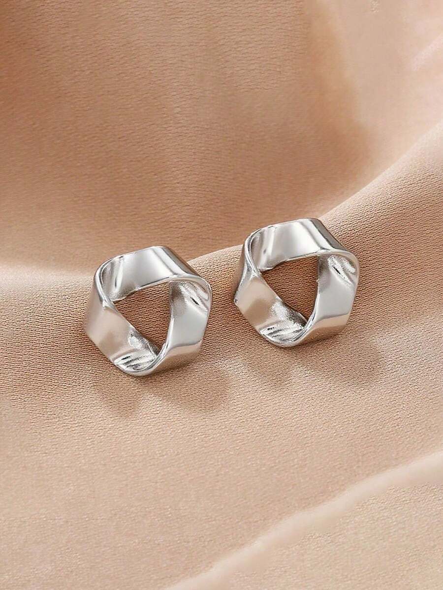 1 Đôi bông tai thời trang tối giản, độc đáo, thiết kế đa năng phù hợp cho nữ, thích hợp cho kỳ nghỉ, đi làm và đeo hàng ngày. - Bạc - Xem 1