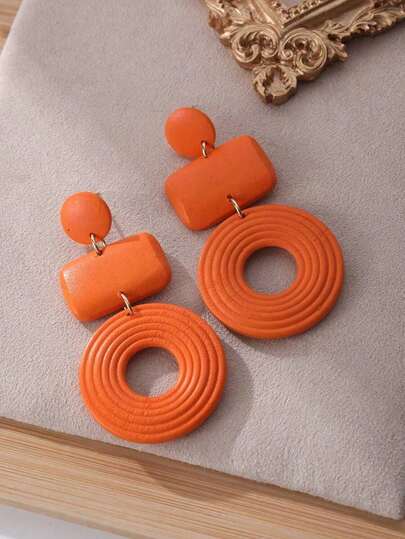 Western Style Natural Geometric Wood Splice Long Earrings For Women, Perfect For Beach Vacations, Parties, Travel, Festivals, Daily Wear & Gift Giving