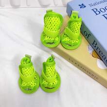 4pcs/Set Pet Open Toe Summer Outdoor Elastic Strap Wear-Resistant Anti-Slip Breathable Mesh Shoes, Suitable For Small Dogs Indoor & Outdoor - Blue - View 8