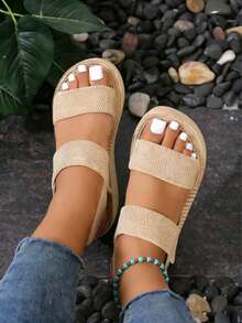 11Platform Sandals For Women - Comfortable Elastic Wedge Heel Slip-Ons, Breathable Wide Straps & Chunky Sole For Height Boost & Slim Look, Versatile Casual Beach Dressy Outfits,Women's Summer Wedge Sandals - Stretchy Adjustable Band Design For Perfect Fit, Thick Sole Lifts & Slims Legs, Easy Match With Dresses/Jeans, Breathable Material For Daily Wear & Vacation,Chunky Platform Beach Sandals Women - Supportive Orthopedic Comfort Straps, Height Increasing Sole, Cute Slimming Visual Effect, Goes Well With Skirts/Shorts, Lightweight & Stable,Women's Fashion Thick Bottom Sandals - Elastic Webbing Adapts To All Foot Shapes, No Blisters Or Tightness, Stylish Lift & Elongate Legs, Perfect For Street Style, Holiday, Pair With Denim/Dresses,Breathable Wide Band Wedge Sandals - Women's Comfortable Slip-On Design For Wide Feet, Versatile Wear With Outfits, Quality Textured Material & Secure Footbed, Ideal Summer Walking Shoes - 米色 - 查看 2