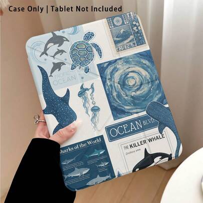 Acrylic Crystal Tablet Protective Case With Kickstand, Featuring Sea Turtle, Dolphin, Jellyfish And Spiral Patterns, Compatible With Samsung A9/A9+/S9/S9FE/A11/A11+/S11/S10 FE/S10 FE+/S10 Lite, Apple Air 5/6, Honor, Matepad, And Other Popular Models. Foldable, Silicone Reinforced Corners, Auto Wake/Sleep Function, Built-In Pen Slot, Multi-Angle Adjustable Stand - Perfect Daily Protection, Ideal Gift For Holidays