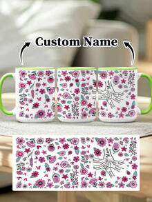 1pc 11oz/15oz Custom Mother's Day Name Mug, Personalized Coffee Cup With Printed Name. The Wrap-Around Pattern On The Mug Can Be Customized With Up To 8 Children Holding Their Mother's Hand. This Mother-Themed Mug With Floral Elements Is An Ideal Gift For Mom And A Unique, Thoughtful Present - 款式3 - 查看 10