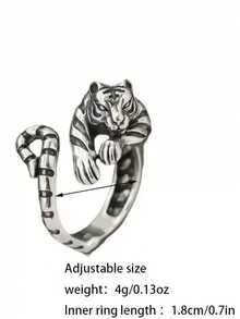 1 chiếc nhẫn bạc cổ điển hình hổ có thể điều chỉnh kích thước, unisex - Màu Bạc Cổ - Xem 4