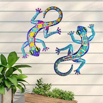 1pc/2pcs Vibrant Acrylic Gecko Wall Decor (11.8 Inches) - Suitable For Garden, Indoor And Outdoor Decoration