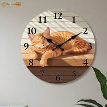 1 Piece, 10inch, Cat Sleeping On A Wooden Surface, Wooden Home Silent Wall Clock - 2D Flat Print, Suitable For Decorating Restaurants, Kitchens, And Cafes, Easter, Valentine's Day Gift (AA Batteries Not Included),Mothers Day Gift,Living Room,Alarm Clock,Reloj De Pared Para Sala,Dorm Decor,House Deocr,Kitchen Deccor - Style/Multiple Colors/10in/25cm - View 9