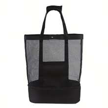 Summer Beach Mesh Tote Bag With Cooler Compartment – Large Picnic Pool Travel Bag - A - View 9