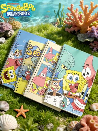 SpongeBob SquarePants 4pcs/Set Cute SquarePants Themed 120-Page Spiral Bound Cartoon Notebooks, Suitable For Holidays, Birthdays, Parties, Accounting, Work, Study, And Gifts For Women. Random Character Colors And Styles, Applicable For Specialty Stores, Graduations, Back To School Season.
