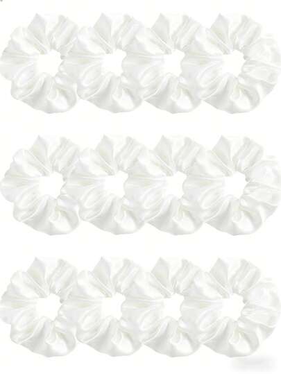 Bộ 12 dây buộc tóc bằng lụa satin màu trơn dành cho nữ, dây buộc tóc co giãn bằng satin mềm mại, không gây hư tổn tóc, phù hợp cho kiểu tóc đuôi ngựa cao và phụ kiện du lịch thường ngày.