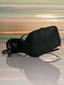 1双纯色串珠高跟凉鞋，方头细高跟超高跟女士夏季户外凉鞋 - 黑色 - 查看 7