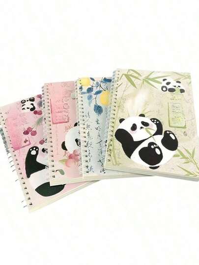 4 piezas de Cuadernos de espiral con tema de panda lindo, adecuados para escribir y dibujar, superficie suave, apropiados para útiles de oficina diarios, regalos de maestros, estuches de lápices, útiles escolares, cuadernos, planificadores, planificadores del año académico 2025-2026, diarios, blocs de notas, marcadores de libros, cuadernos de estudiante