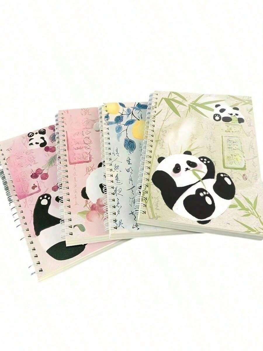 4本可爱熊猫主题螺旋笔记本,适合书写和绘画,表面光滑,适合日常办公用品、教师礼物、铅笔盒、学习用品、笔记本、计划本、2025-2026学年计划本、日记本、便签本、书签、学生笔记本 - 彩色 - 查看 1