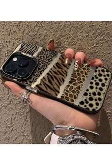 Funda de teléfono con estampado de leopardo de nicho, funda de teléfono con rompecabezas de estampado de leopardo compatible con iPhone 16 Pro Max, 15 Pro, 14 Pro, estilo europeo y americano - Negro - Ver 2