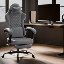 PVC Leather Gaming Chair, Gaming Chair With Massage Pedals, Ergonomic Computer Chair, Gaming Chair, Office Chair, 150 Kg Load Capacity, Grey - Grey - View 1