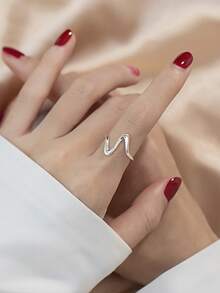 RAYQUEEN 1枚不锈钢极简扭曲可调节开口戒指，适合日常佩戴 - 開口戒指 - 查看 6