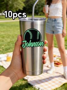 5/10/25pc Custom Text Baseball Name Stickers – Personalized Baseball Themed Waterproof Stickers With Custom Name & Color Options | Fun Sports Gift For Baseball Fans, Teams, And Sports Fans | Water Bottle & Gear Decor - Multicolor - View 16