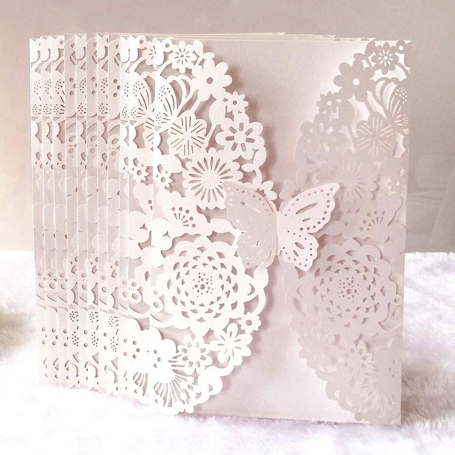 25 Pieces Of Exquisite Butterfly Invitation Cards, Wedding Invitations, Birthday Invitations, Quinceanera Party Decorations (Without Inner Cards And Envelopes) - 25pcs - View 1