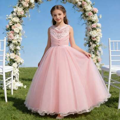 Children's Princess Tulle Dress, Flower Girl Dress For Wedding, Girls Piano Recital Formal Dress