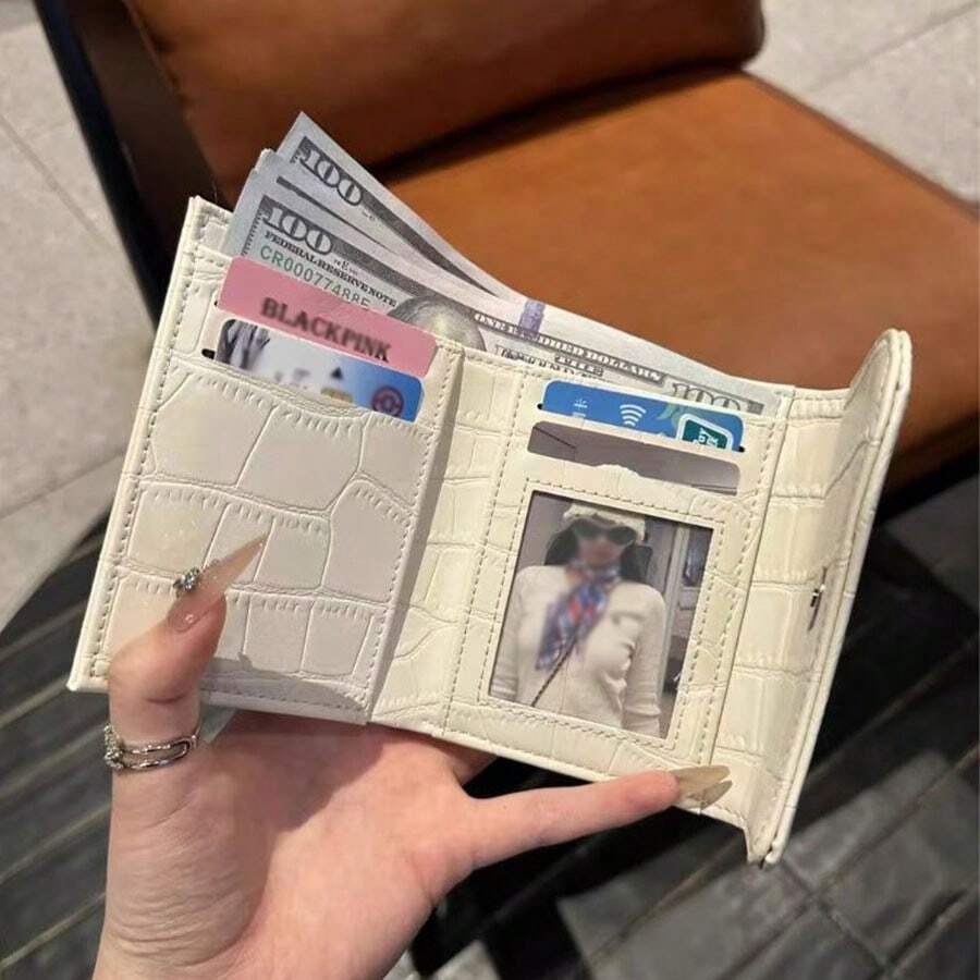 Korean Style Crocodile Embossed Short Wallet, Multi-Functional Card Holder, New Fashionable High-Quality Women Foldable Coin Purse For Women Money Wallet Mini Wallet Purse Wallet Small Wallet Cute Wallet Travel Essential Summer Small Wallet - Multicolor - View 1