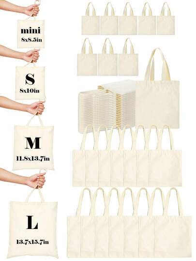 Bộ 1/5/10/20 túi mua sắm cỡ lớn bằng vải canvas trắng, có thể tái sử dụng, tự làm thủ công, túi quà tặng sinh nhật, quà cưới, quà tặng cho khách, nhân viên, y tá, giáo viên, mẹ.