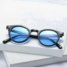 1pc Men's Fashionable Retro Square Small Frame Glasses, Suitable For Daily, Travel, Summer Beach, Street Photography - Black Frame Blue Film - View 2