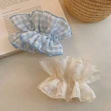 1pc Women's French Beige Intricate Lace Hollow Flower Scrunchie, Niche Design, Elegant & Versatile Hair Accessory For Daily Use Holiday Accessories Ponytail Holders Hair Elastics Hair Rubber Bands Hair Rope - Beige - View 2