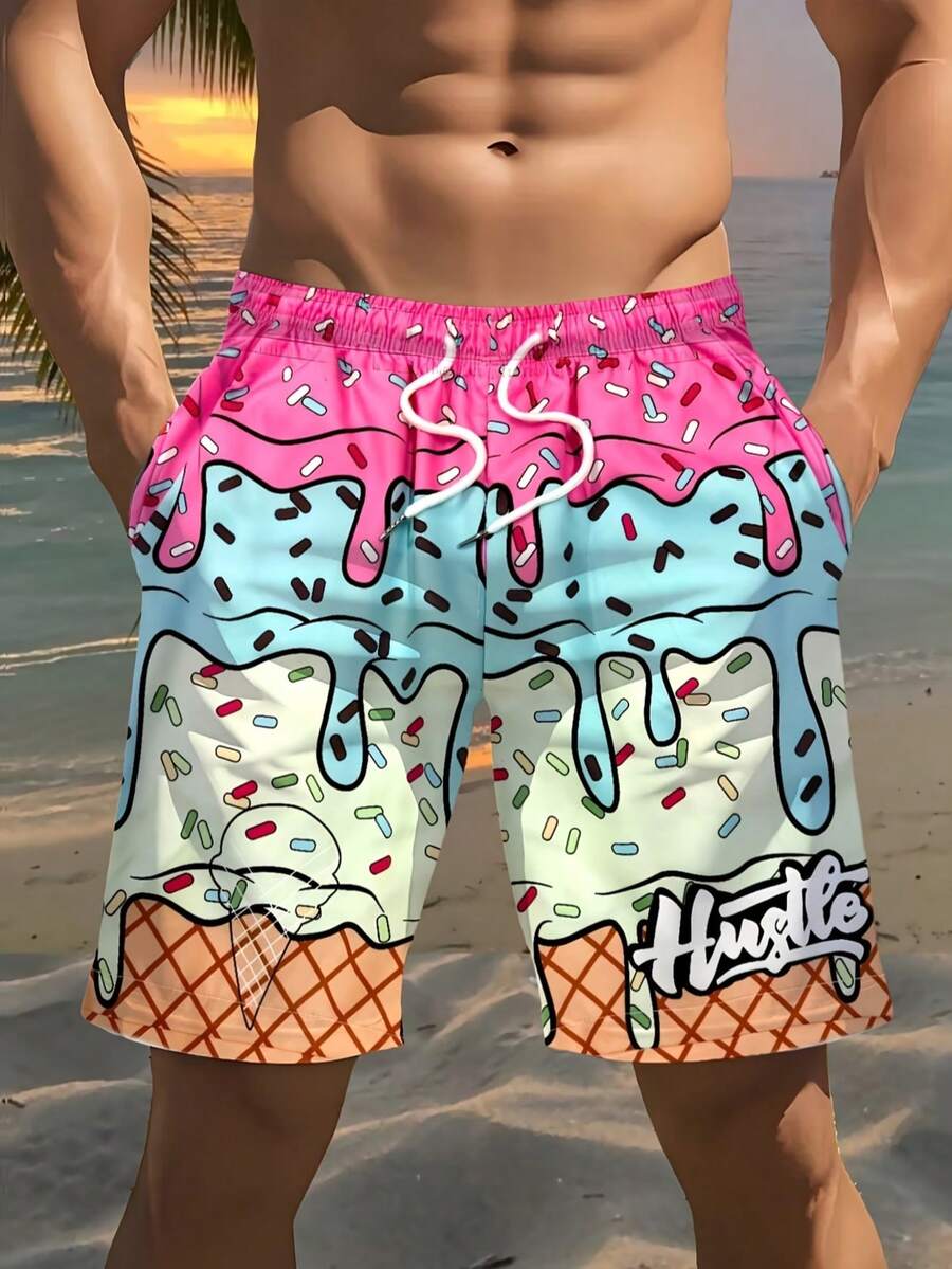 Quần short đi biển nam mùa hè in họa tiết graffiti đường phố. - Nhiều màu - Xem 1