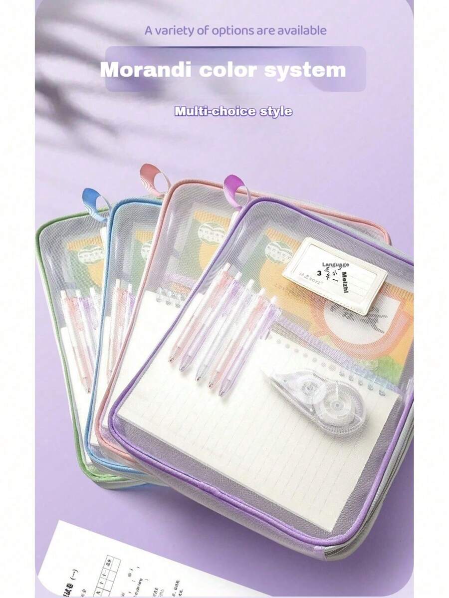 A4 Subject Bag, 3-Layer Large Capacity Design, Easy To Store Exam Papers And Notes. L-Shaped Wide Opening, Convenient For Classroom Use. Transparent Mesh Material, Clear View For Study Room Organization. Subject Classification Tool, Suitable For Exams And Daily Learning, Help You Avoid Messy Materials, Essential For Students