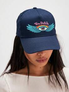 1pcs Von Dutch Eye Wings Flames Printed Baseball Cap, Classic Casual Retro Y2K Unisex Baseball Cap, Adjustable Size, Lightweight And Sun Protection, Suitable For Outdoor Sports, Daily Parties, And Vacations, - 藏蓝色 - 查看 2